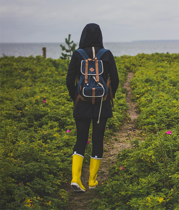 waliking in yellow rain boots
