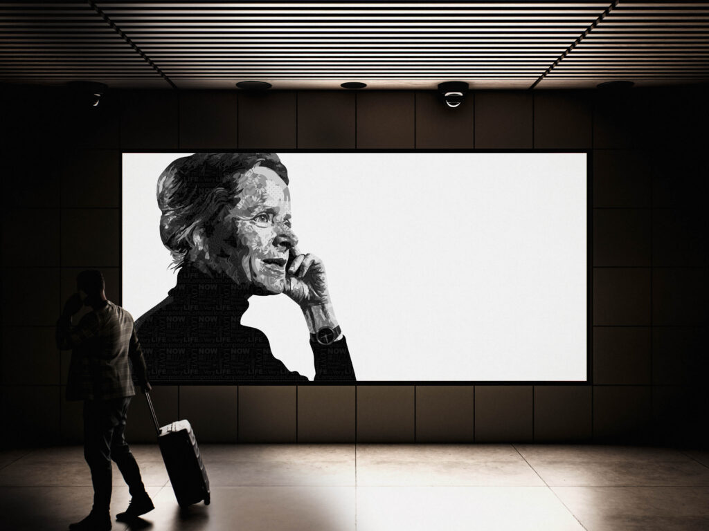 Corita Kent portrait on a screen