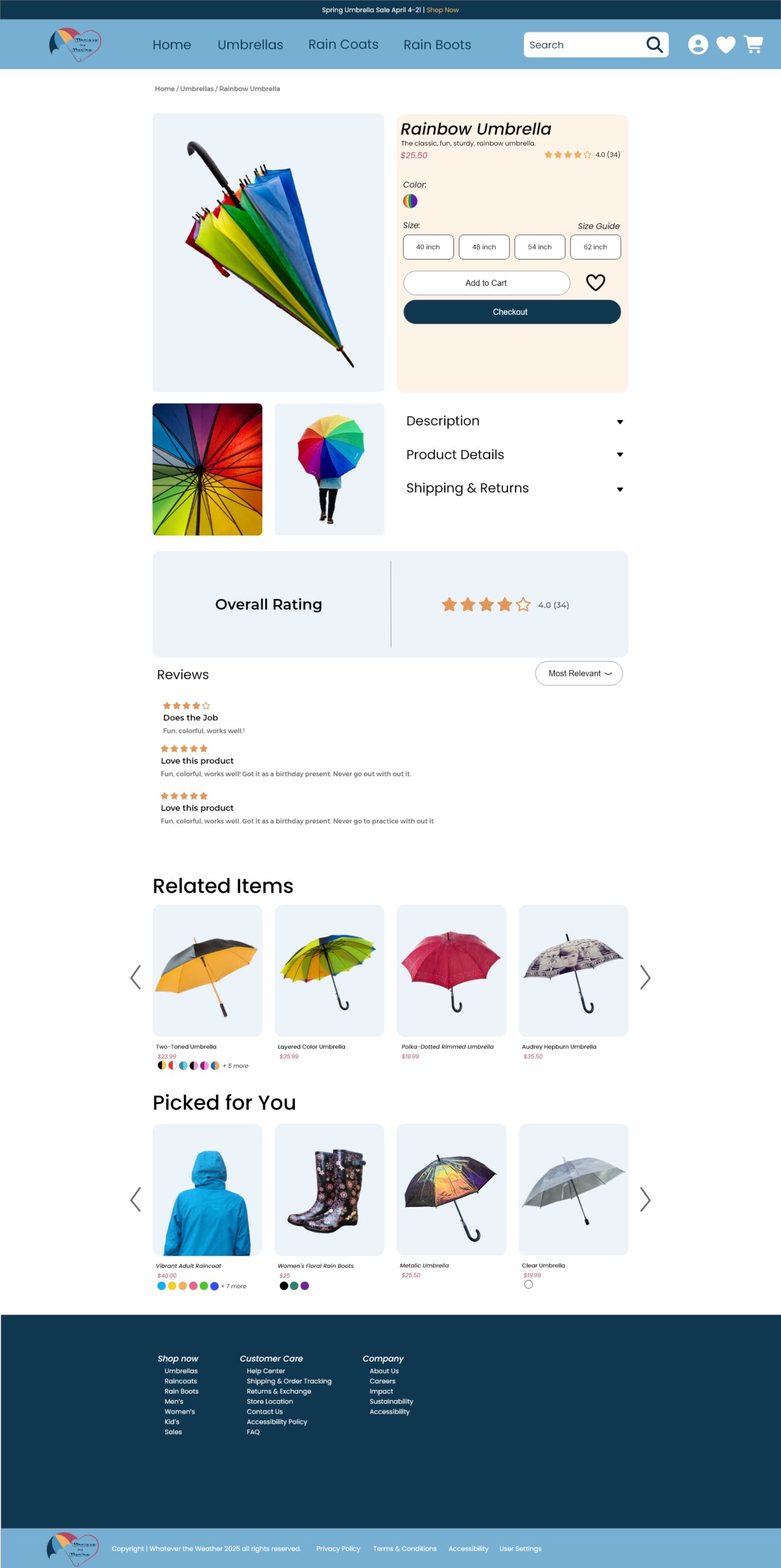 umbrella product page desktop view