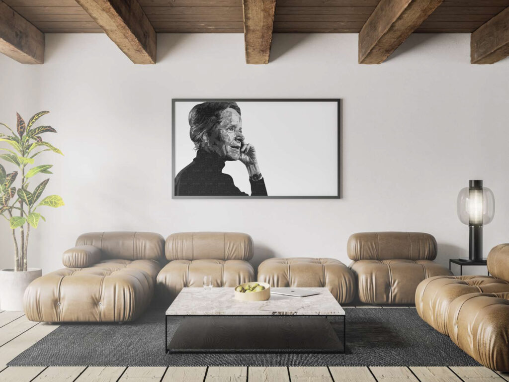 corita kent portrait in a living room