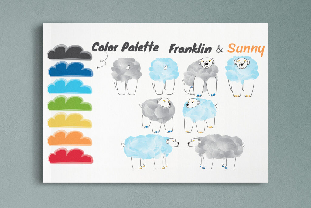 Franklin and Sunny cloud bear position and color sheet