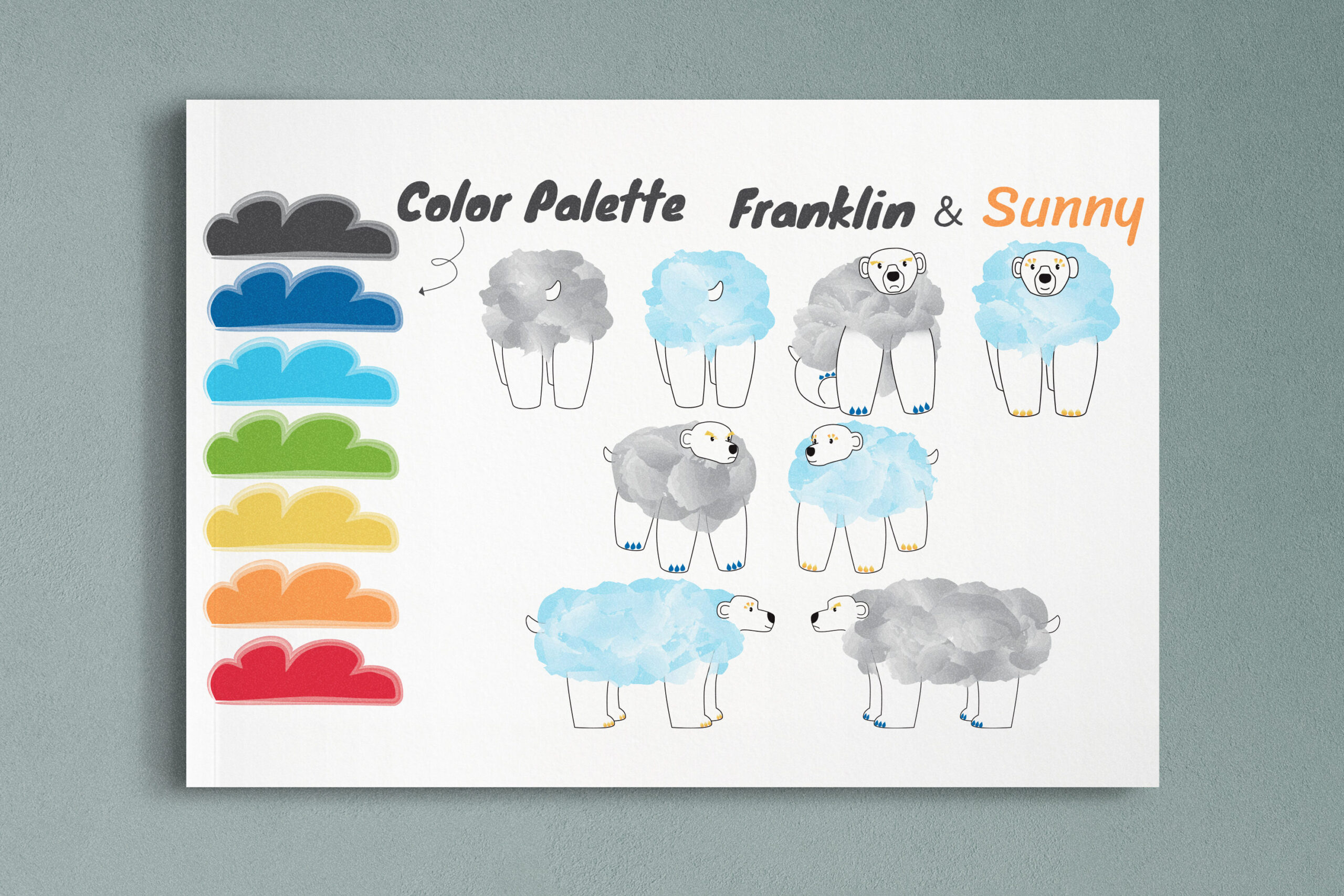Franklin and Sunny cloud bear position and color sheet