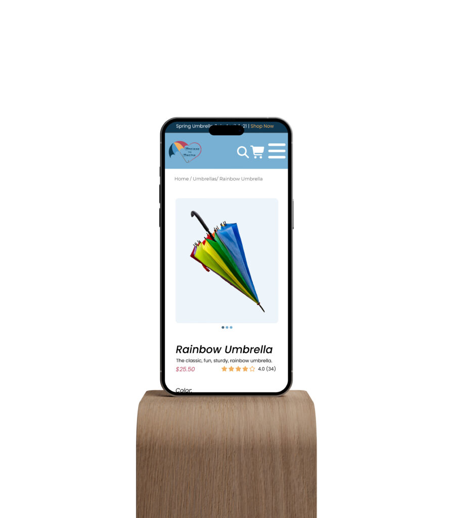 Umbrella website product page on iphone