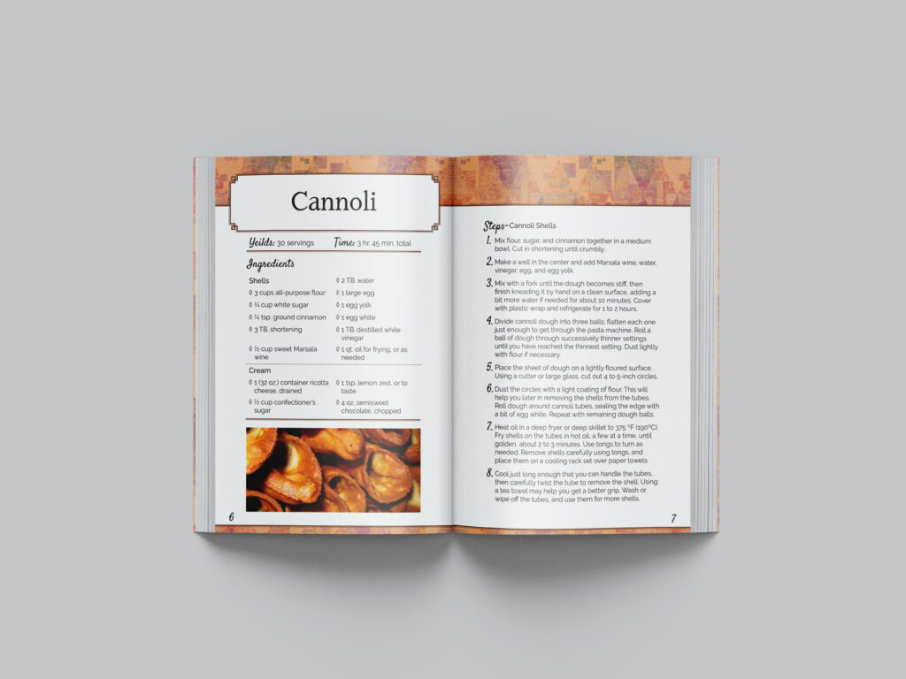 Recipe book Cannoli first 2 pages