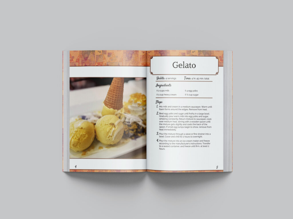 recipe book page on Gelato