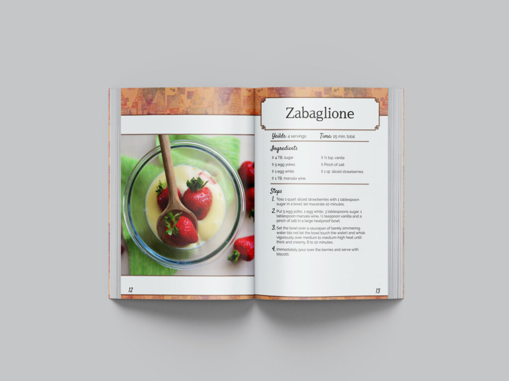 Recipe book Zabaglione custard