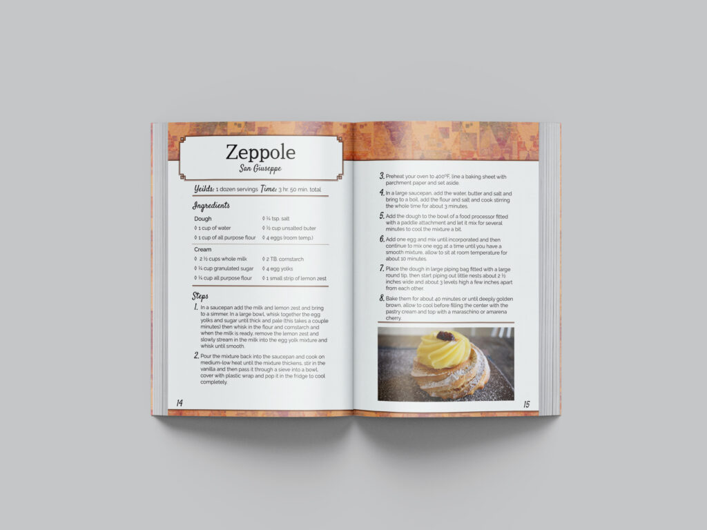 Recipe book page on Zeppole