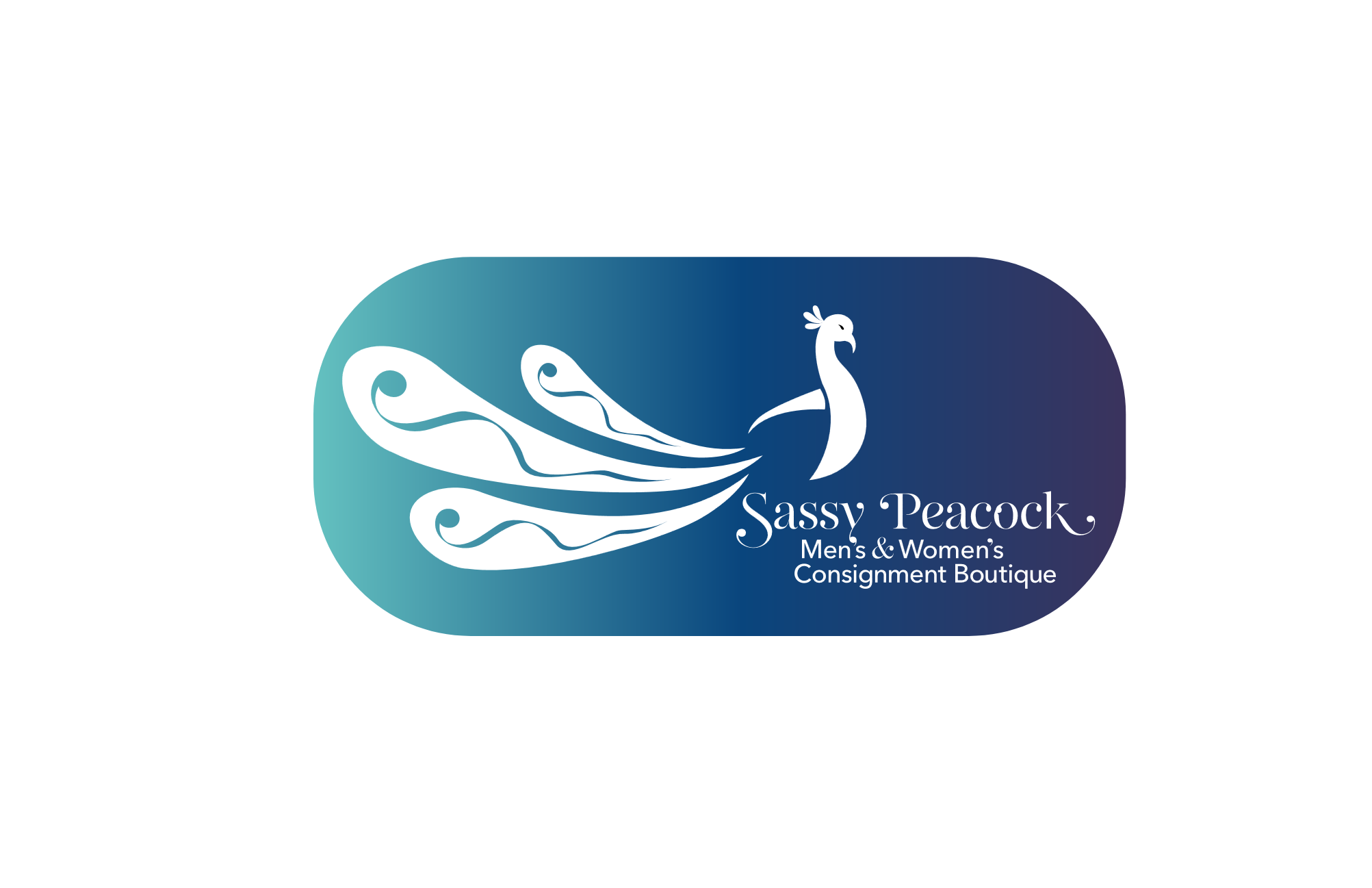 sassy peacock logo trial three feathered tail colored in box