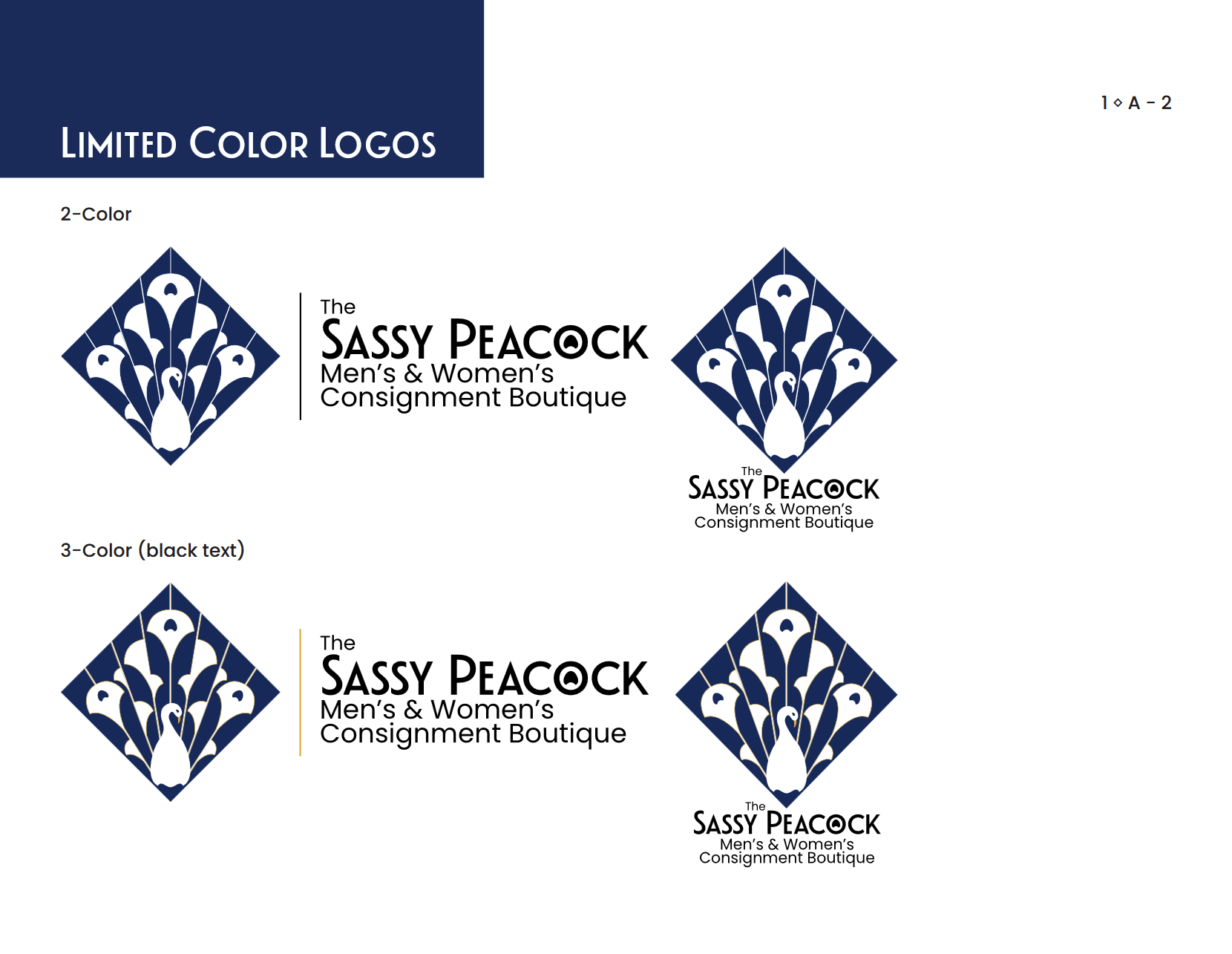 Sassy Peacock Branding Guide logo configurations 2 color & 3 color logos
