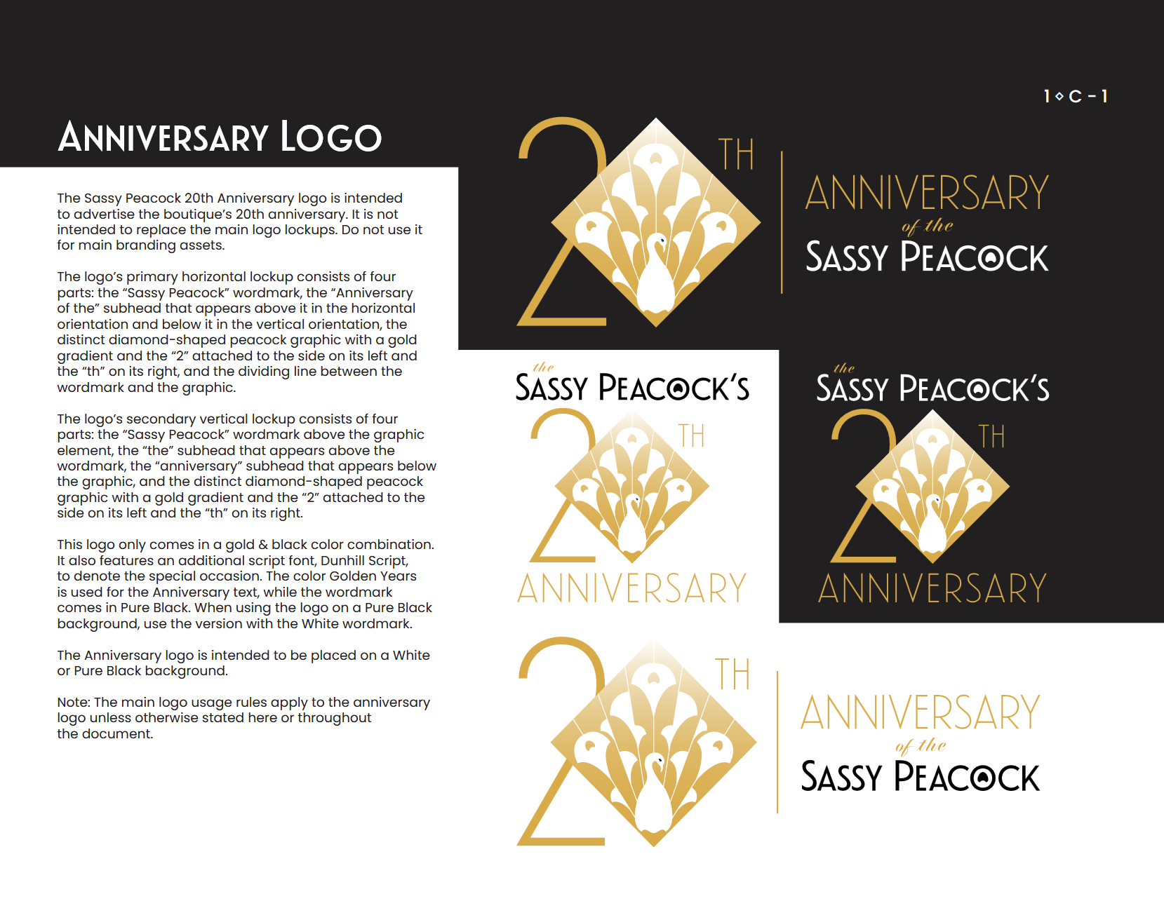 Sassy Peacock Branding Guide anniversary logo configuration