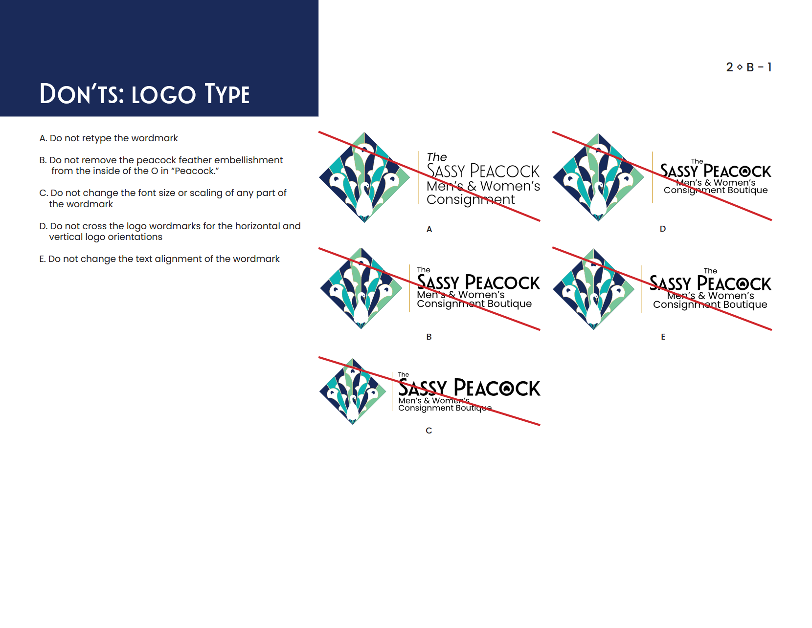 Sassy Peacock Branding Guide don't dos