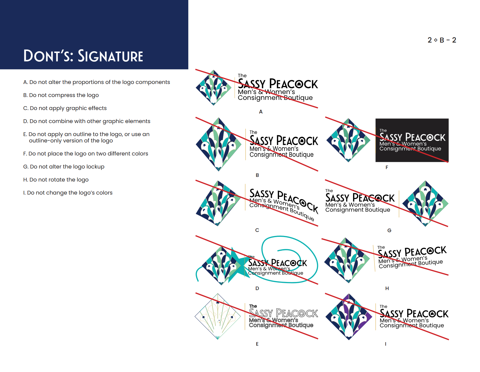 Sassy Peacock Branding Guide don't dos signiture
