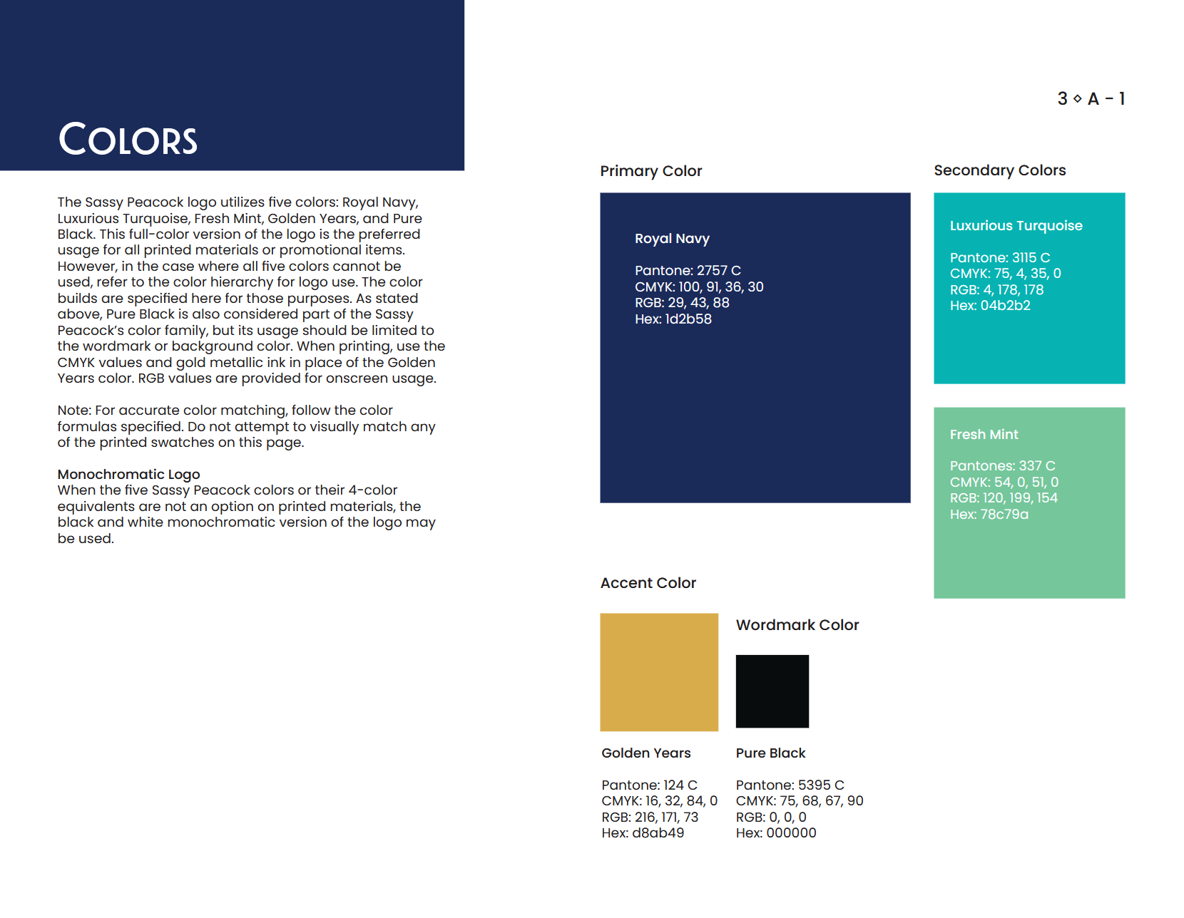 Sassy Peacock Branding Guide logo colors
