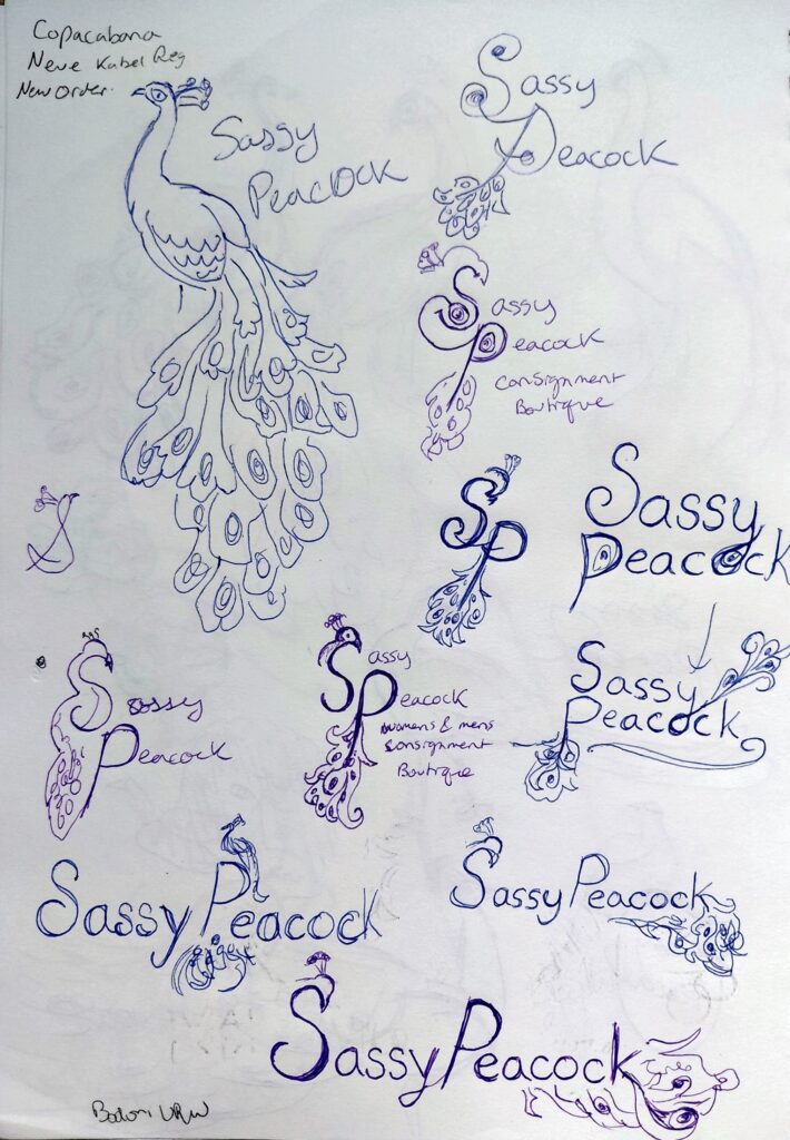peacock sketches page 7- wordmark experimenting