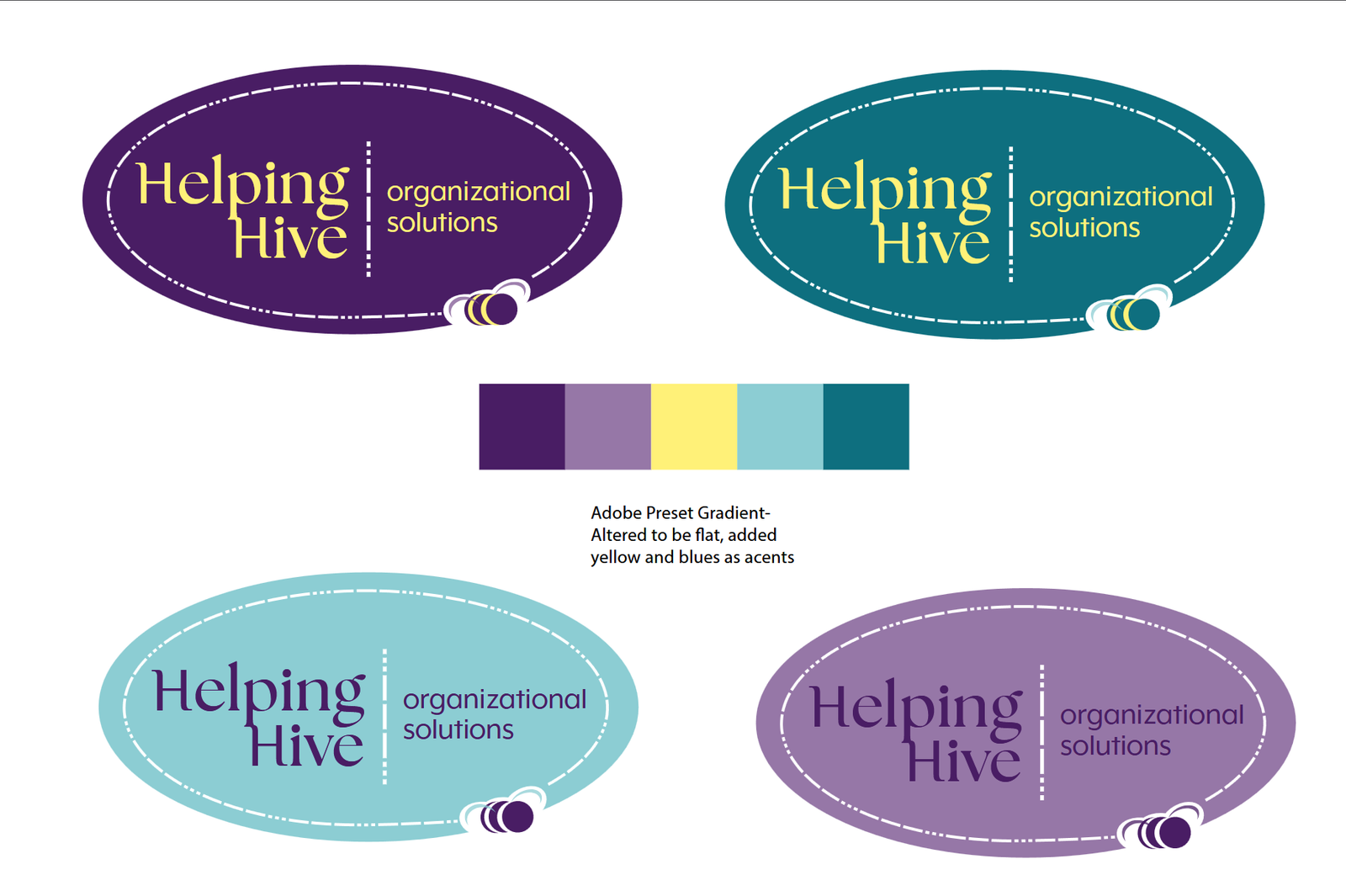 a purple, blue, and yellow color scheme test. 4 different color scheme applications