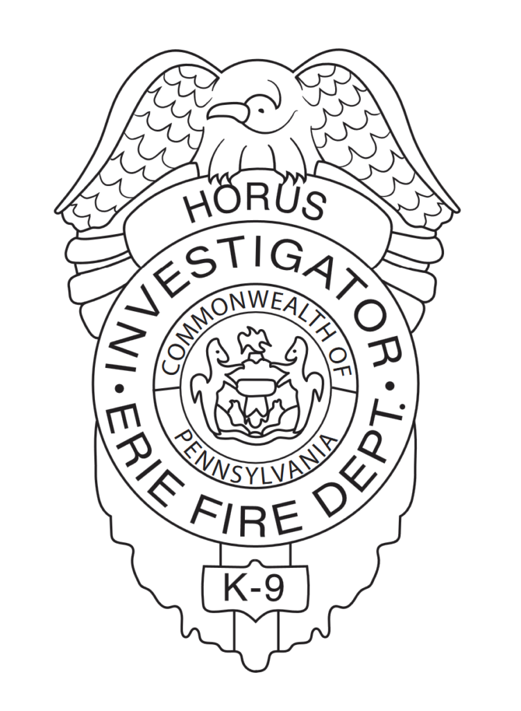 Erie Fire Department K-9 investigation badge simplified for coloring book