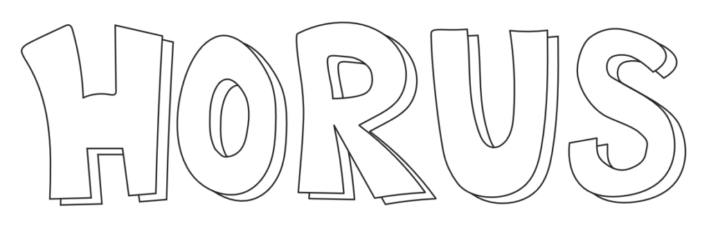Cartoony, fun drawn type. Spells out Horus